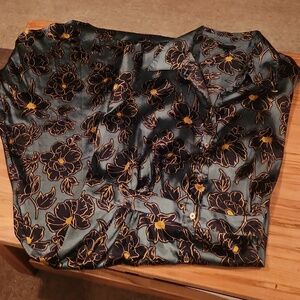 Who What Wear Long Black Green and Gold Satin Button-up Dress.